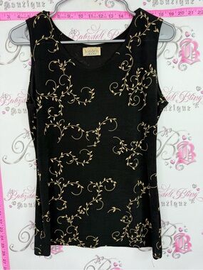 Jonden tank top swirls Black Tank Top with Gold Vine Print
